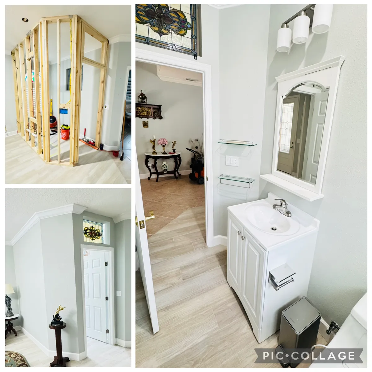 Full bathroom renovation by GC Trusted Builders LLC in Melbourne Florida with new vanity fixtures tile flooring and modern finishes